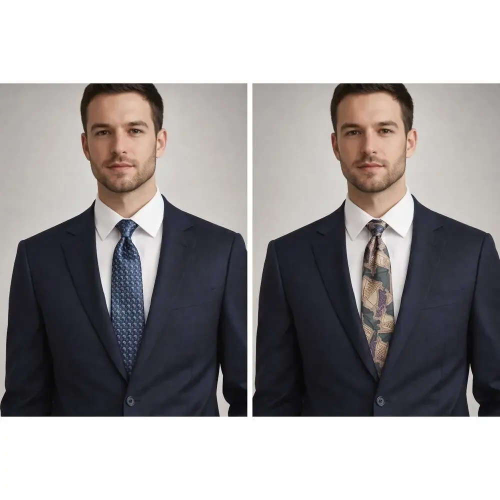 Calvin Klein 100% Silk Tie Lot 2pc Blue Geometric & Abstract Print 56”